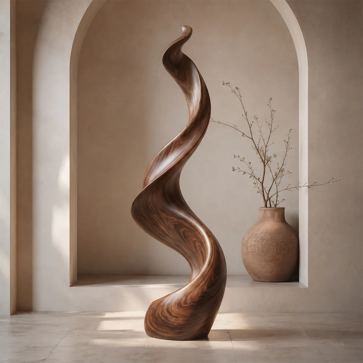 Handcrafted Solid Wood Wave Floor Sculpture – Modern Organic Statement Decor TT006-2611