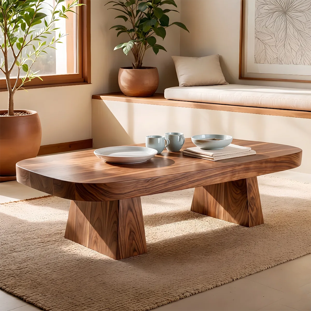 Modern Solid Wood Coffee Table | Minimalist Rectangular Hardwood Coffee Table for Living Room TT006-4042