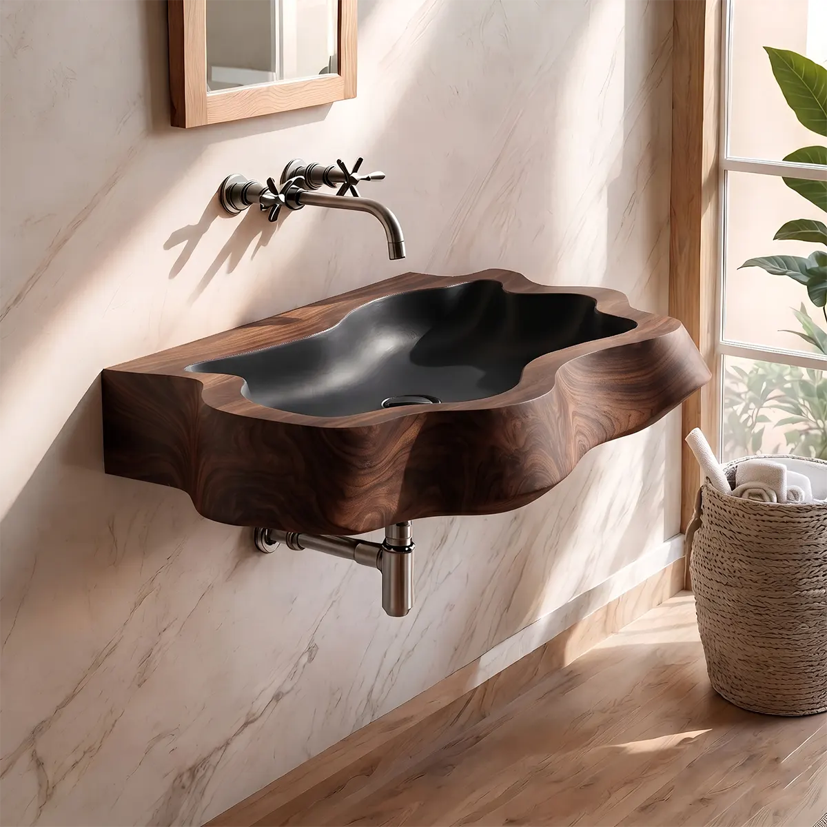 Sculptural Organic Wall Mounted Bathroom Sink | Irregular Edge Floating Basin TT006-8STU3GG