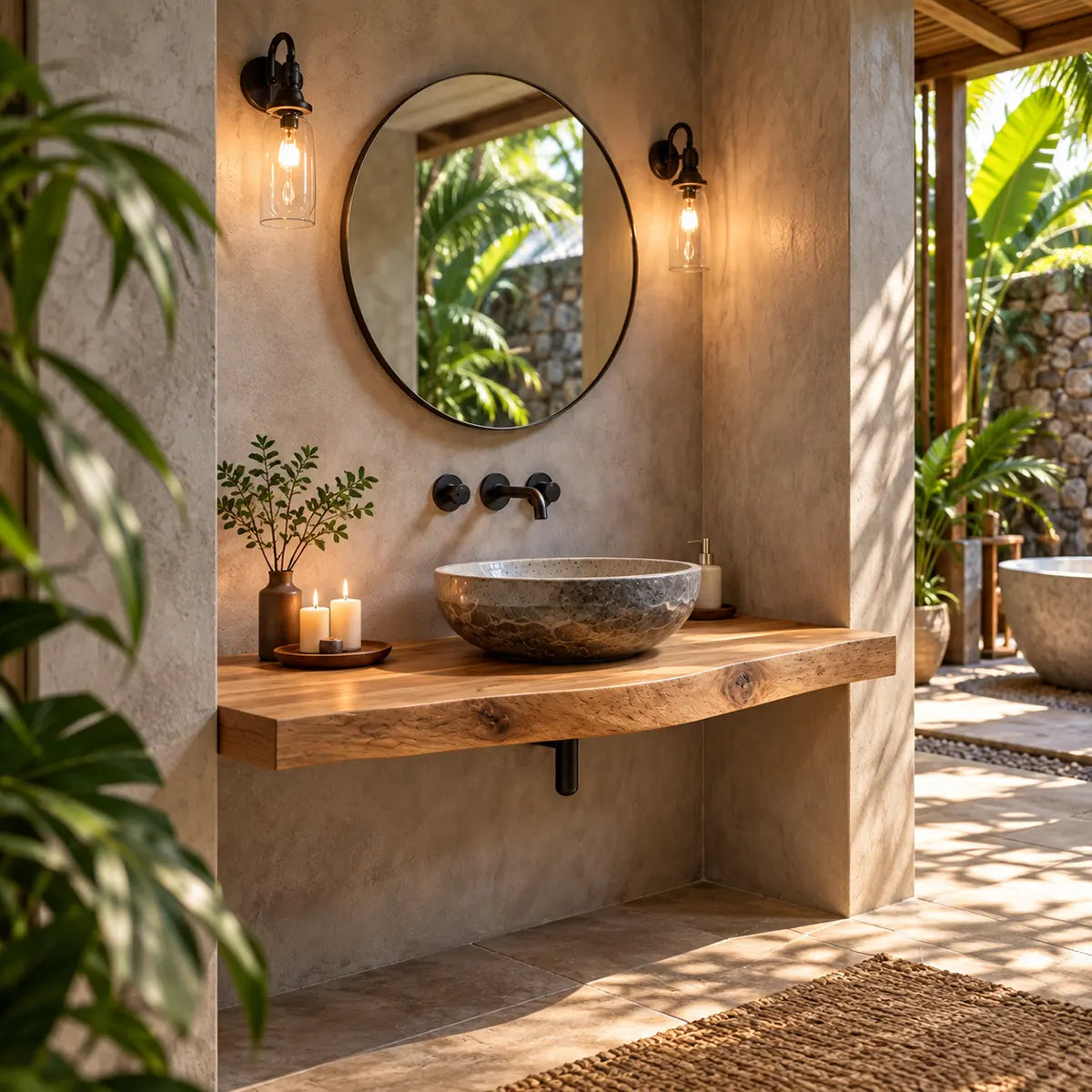 Floating Live Edge Bathroom Vanity – Organic Wall Mounted Vanity Countertop TT006-6NJU8OC