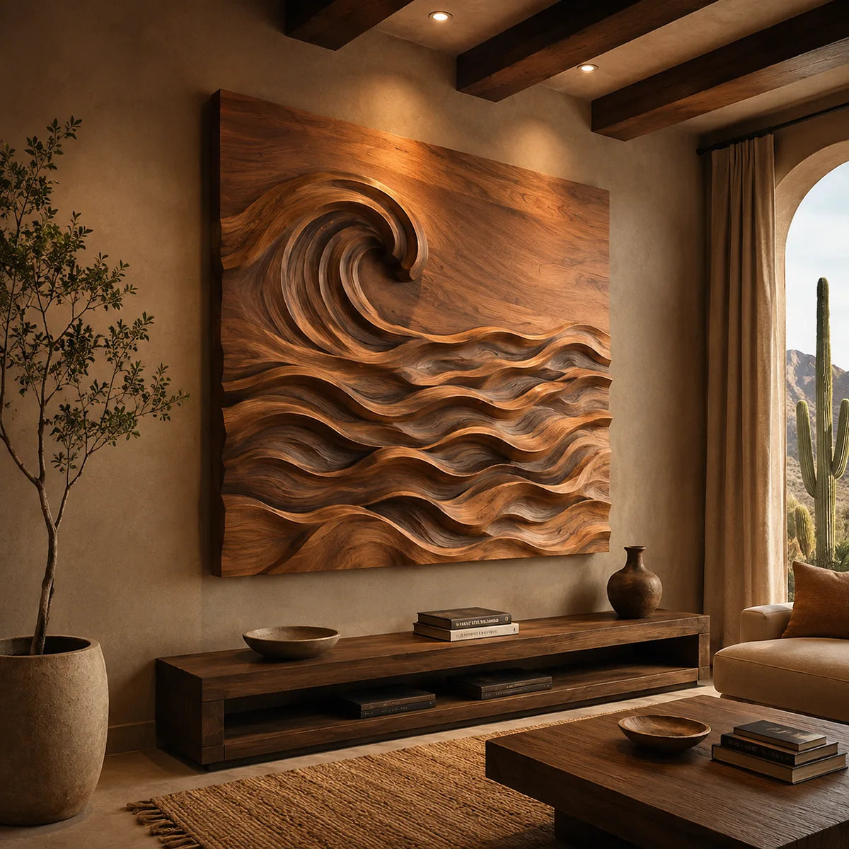 Abstract Wooden Ocean Wave Wall Art | Large Hand Carved Coastal Wood Sculpture TT006-2426
