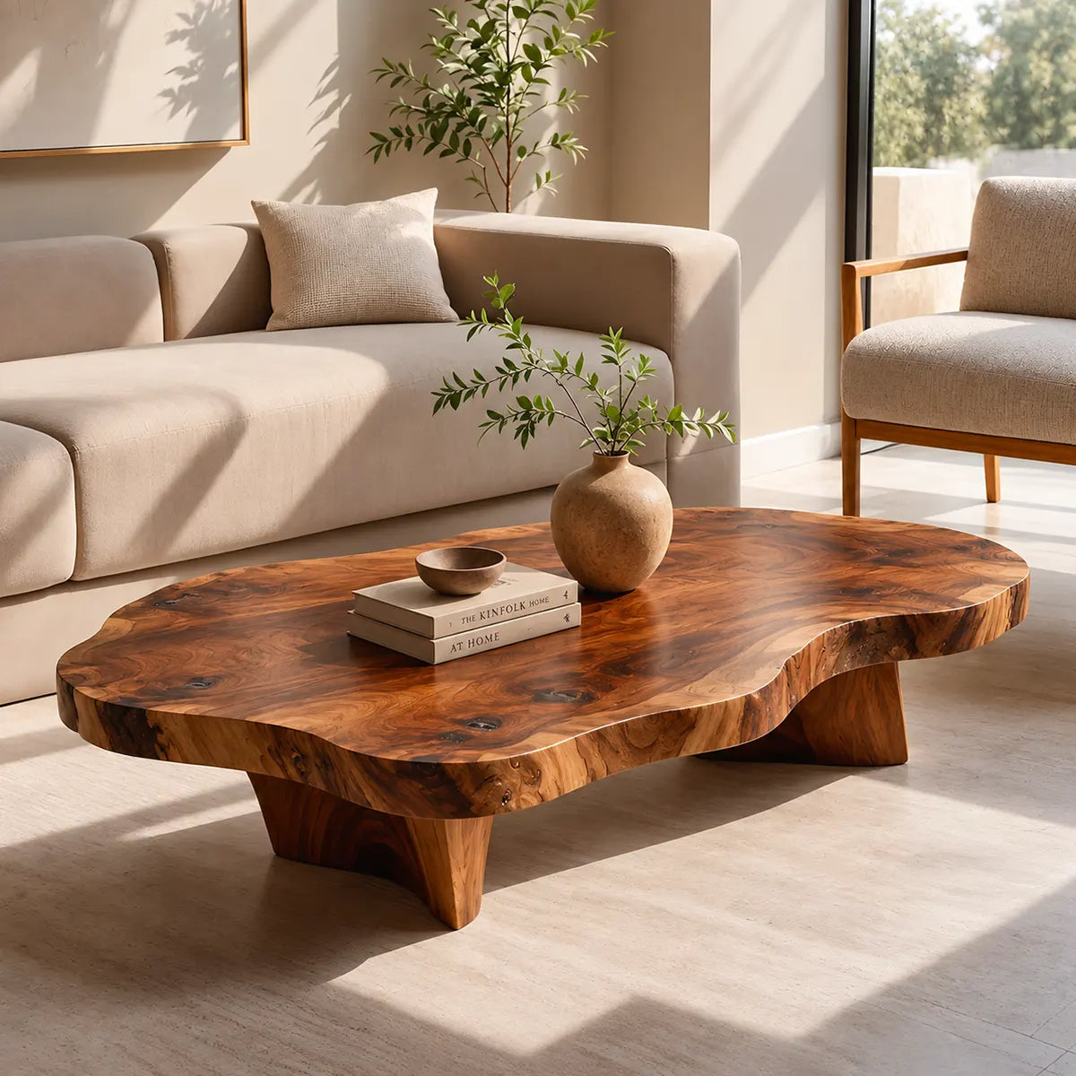 Organic Solid Wood Coffee Table | Freeform Modern Hardwood Coffee Table for Living Room TT006-2987