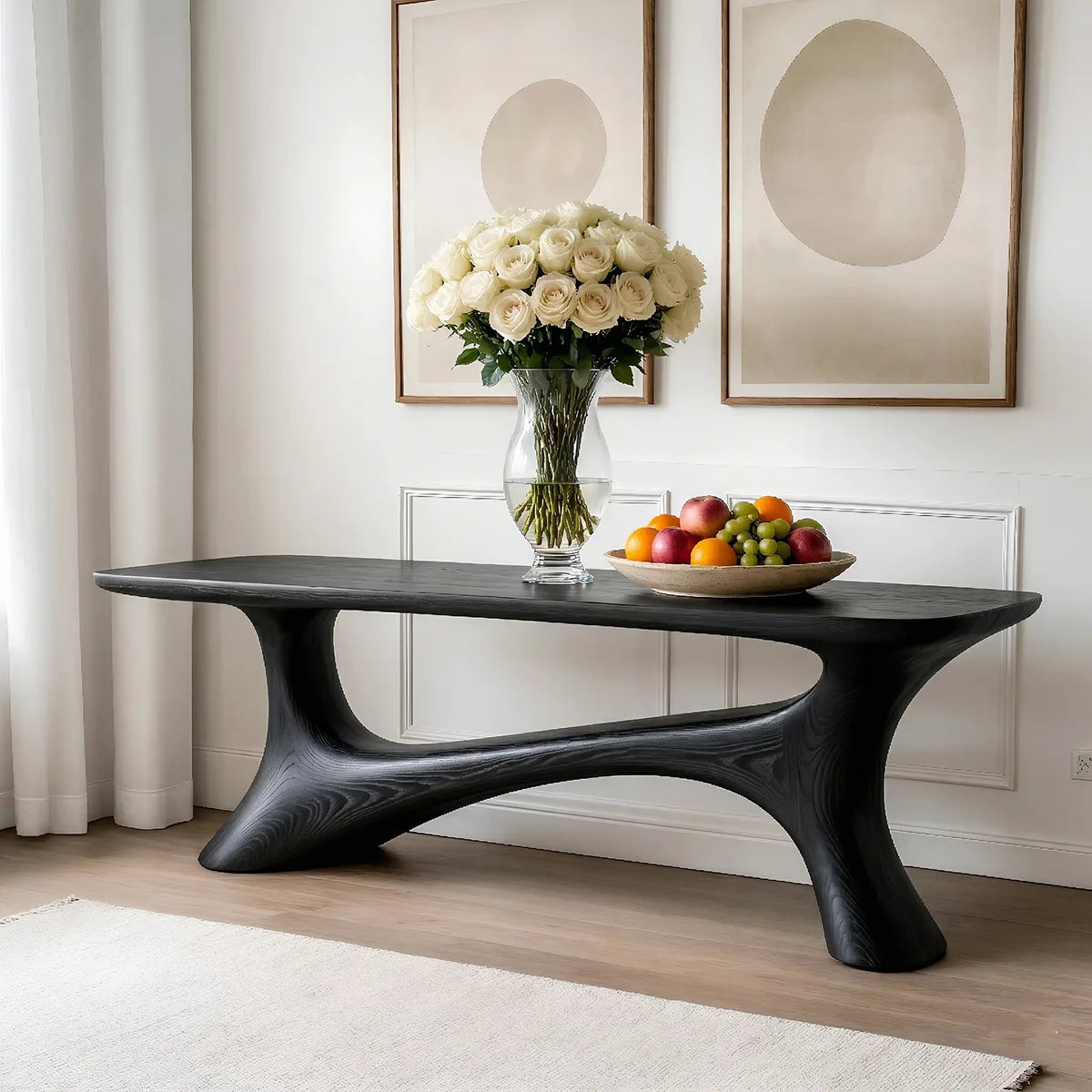 Handcrafted Solid Wood Console Table with Organic Open Arch Base