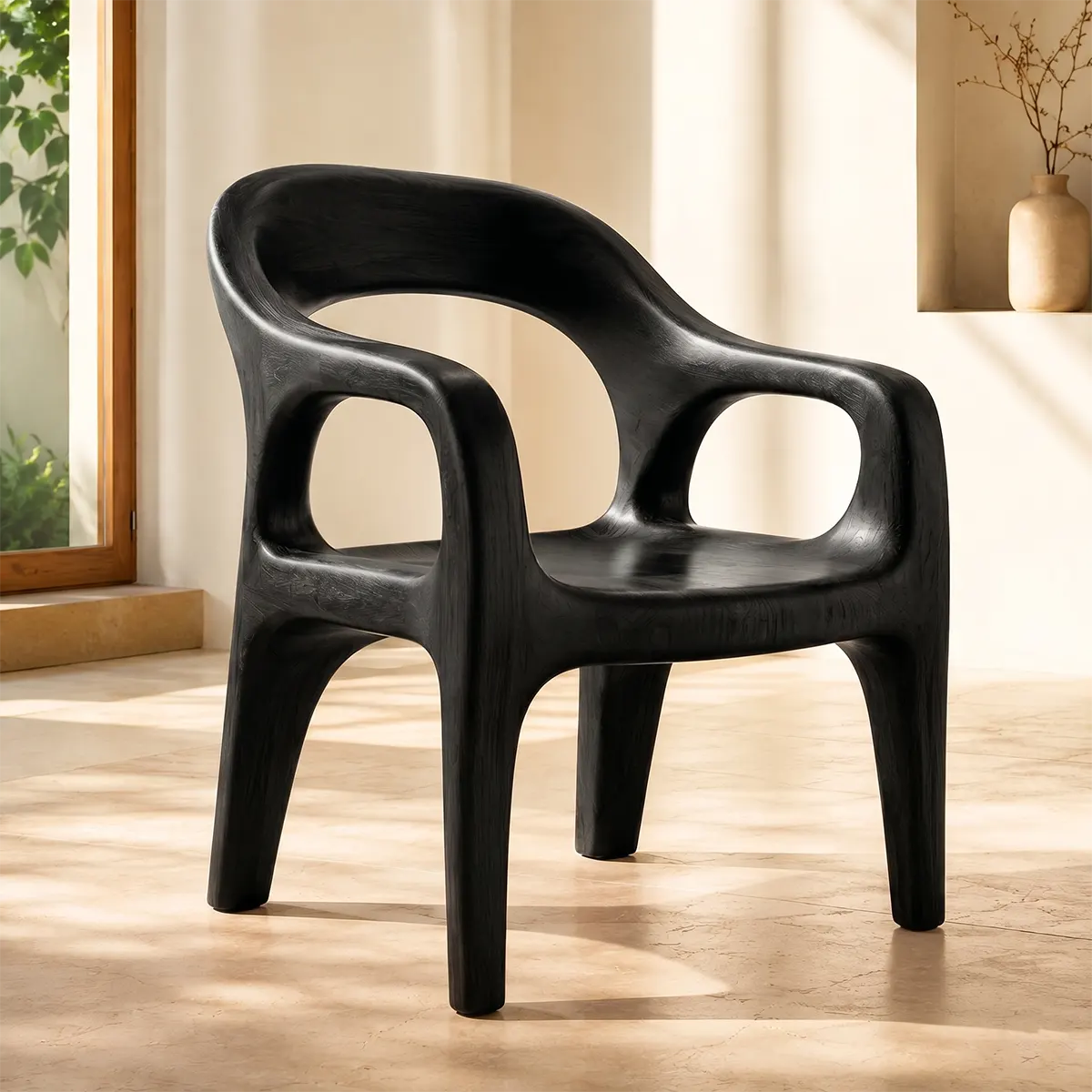Organic Modern Solid Wood Dining Chair, Sculptural Wooden Arm Chair TT006-6176