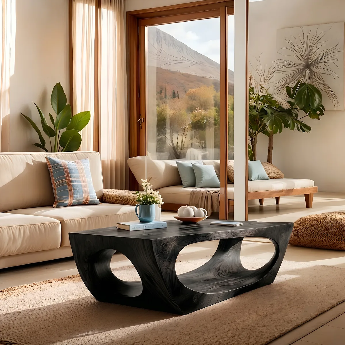 Sculptural Solid Wood Coffee Table – Handcrafted Organic Modern Living Room Table
