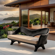 Luxury Sculptural Outdoor Wooden Sofa with Organic Modern Curved Design