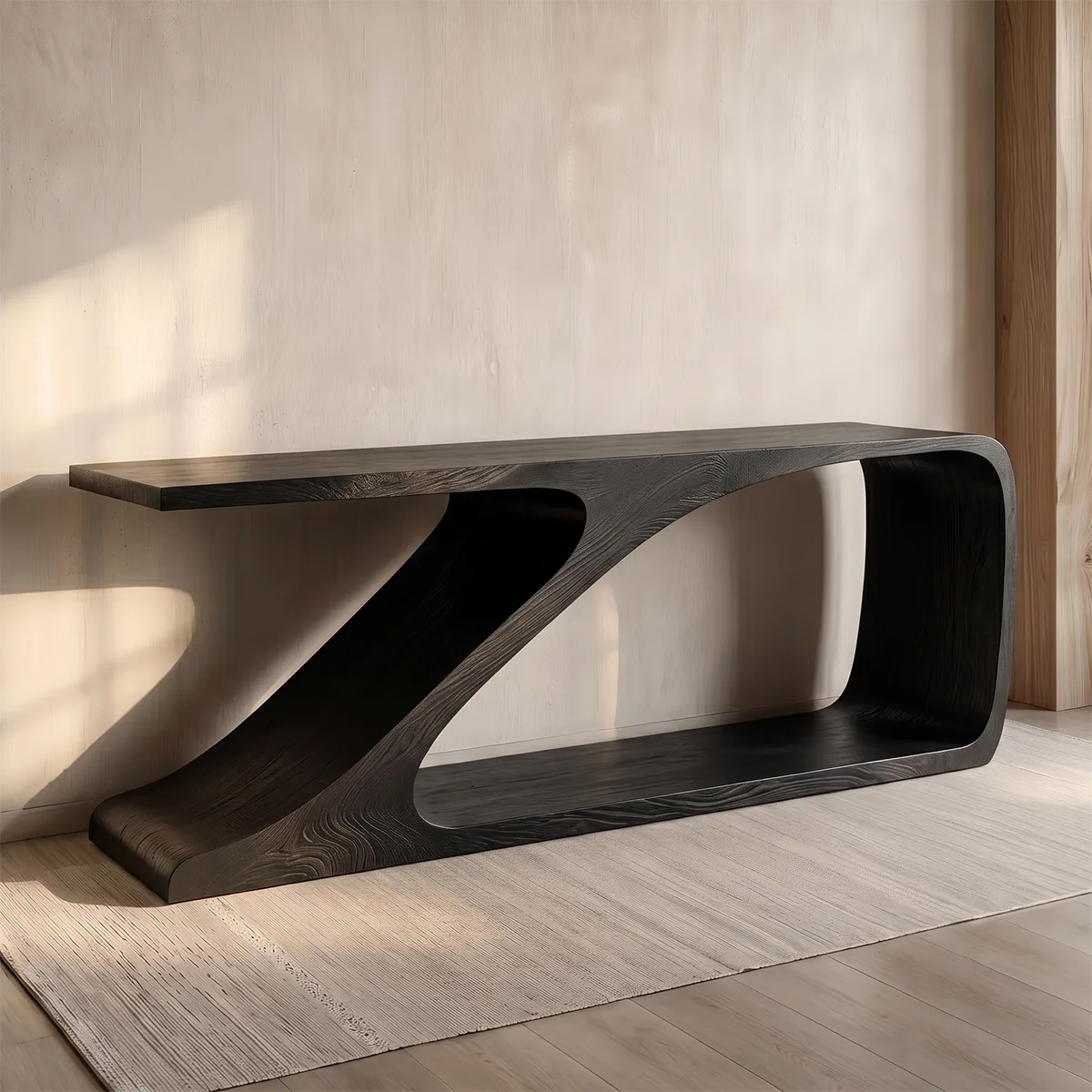 Sculptural Curved Wood Console Table |  Open Shelf Entryway Table HL020-2PQH3QX