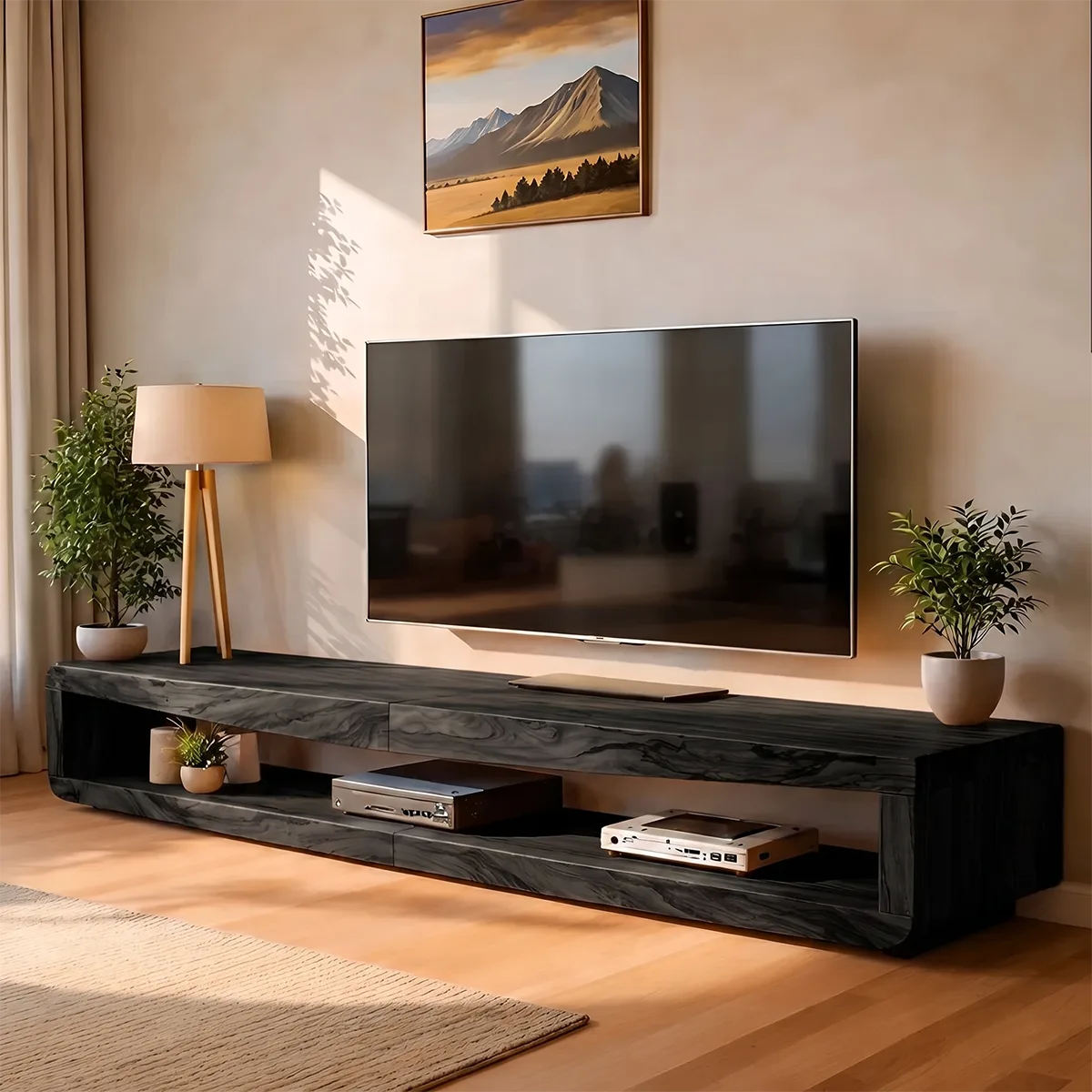 Modern Solid Wood Low Profile Open TV Stand