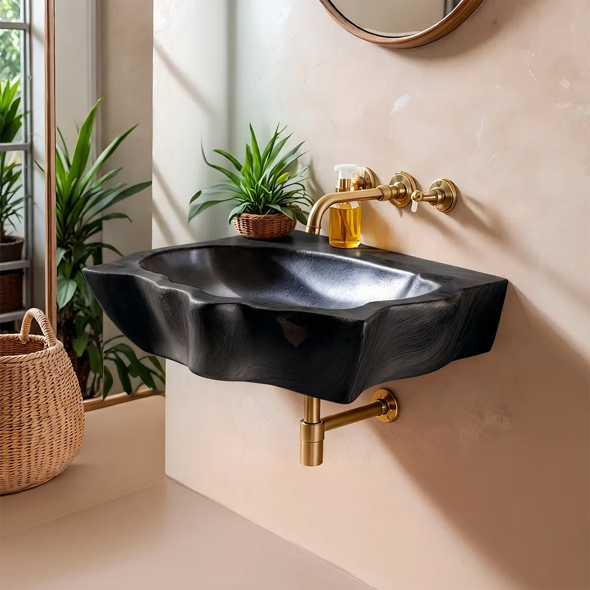 Compact Sculptural Wall Mounted Bathroom Sink | Organic Floating Basin TT006-2TYH2OT