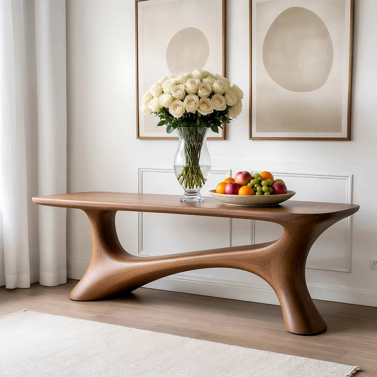 Handcrafted Solid Wood Console Table with Organic Open Arch Base