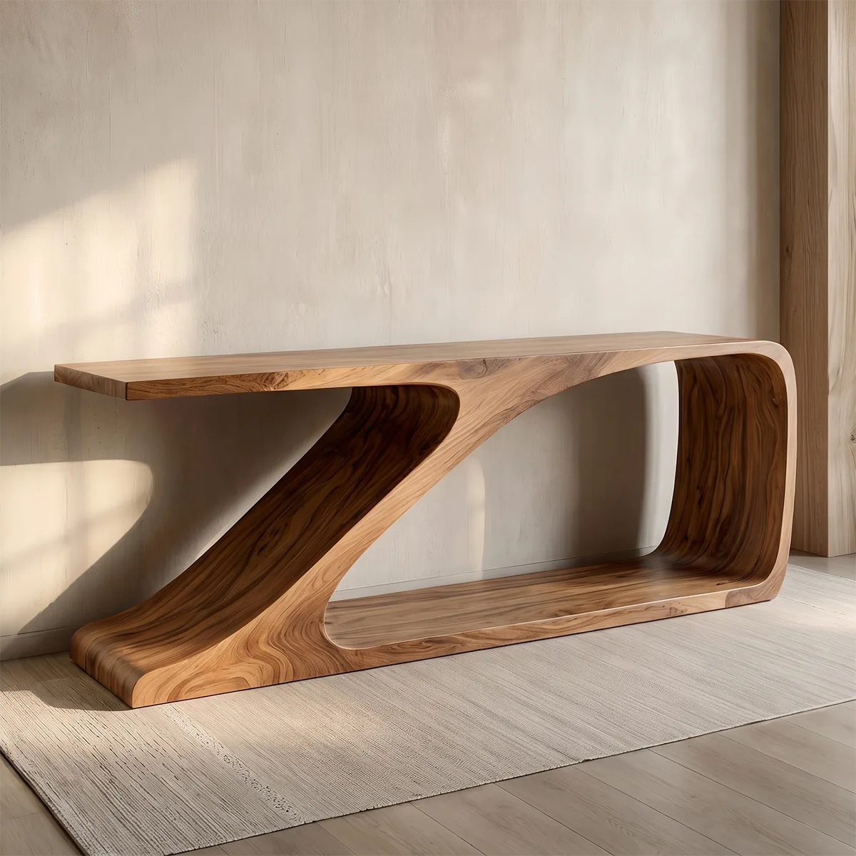 Sculptural Curved Wood Console Table |  Open Shelf Entryway Table HL020-2PQH3QX