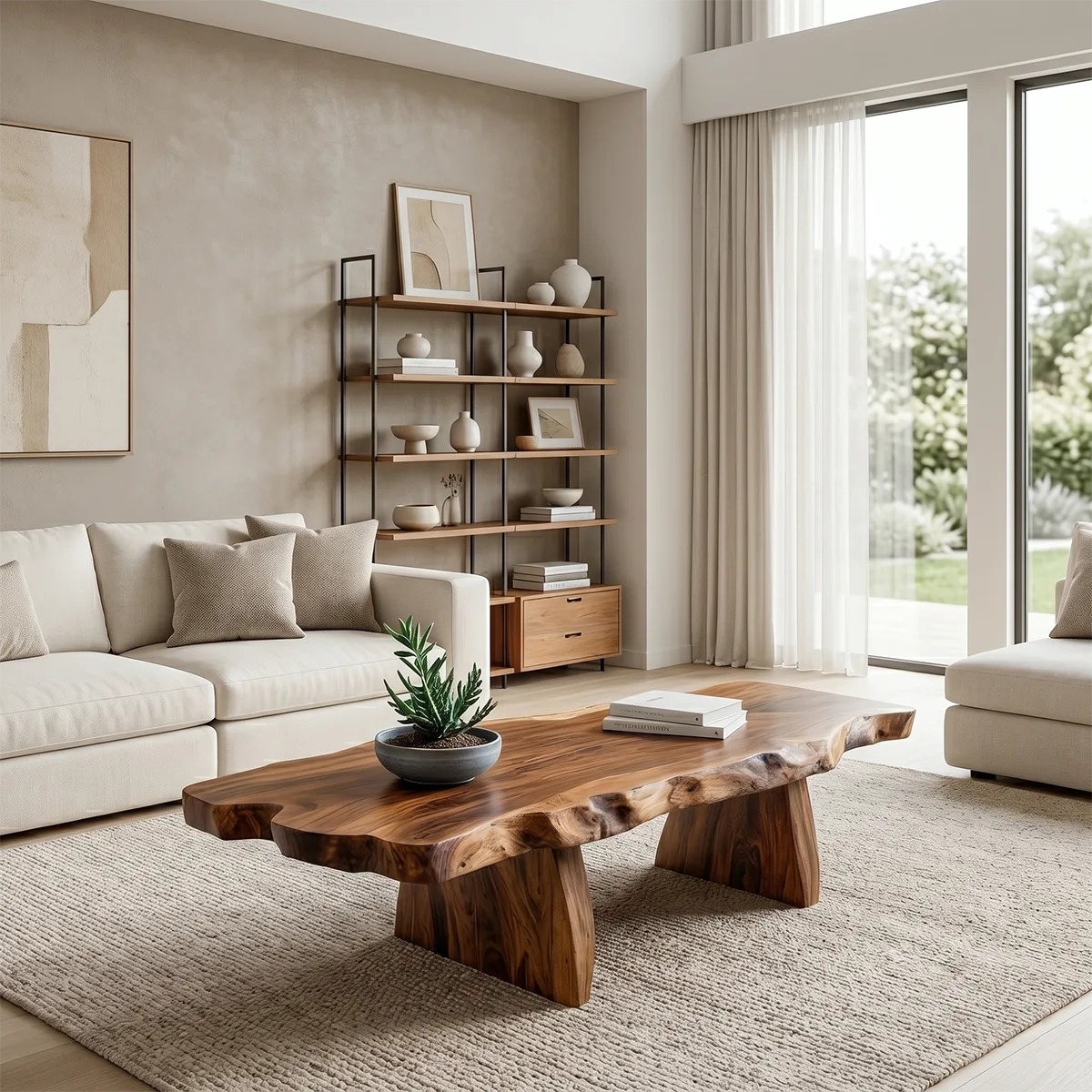 Live Edge Solid Wood Coffee Table – Rustic Organic Design TH003-1413