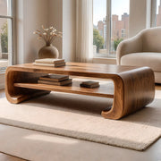 Handcrafted Solid Wood Coffee Table with Continuous Curved Silhouette