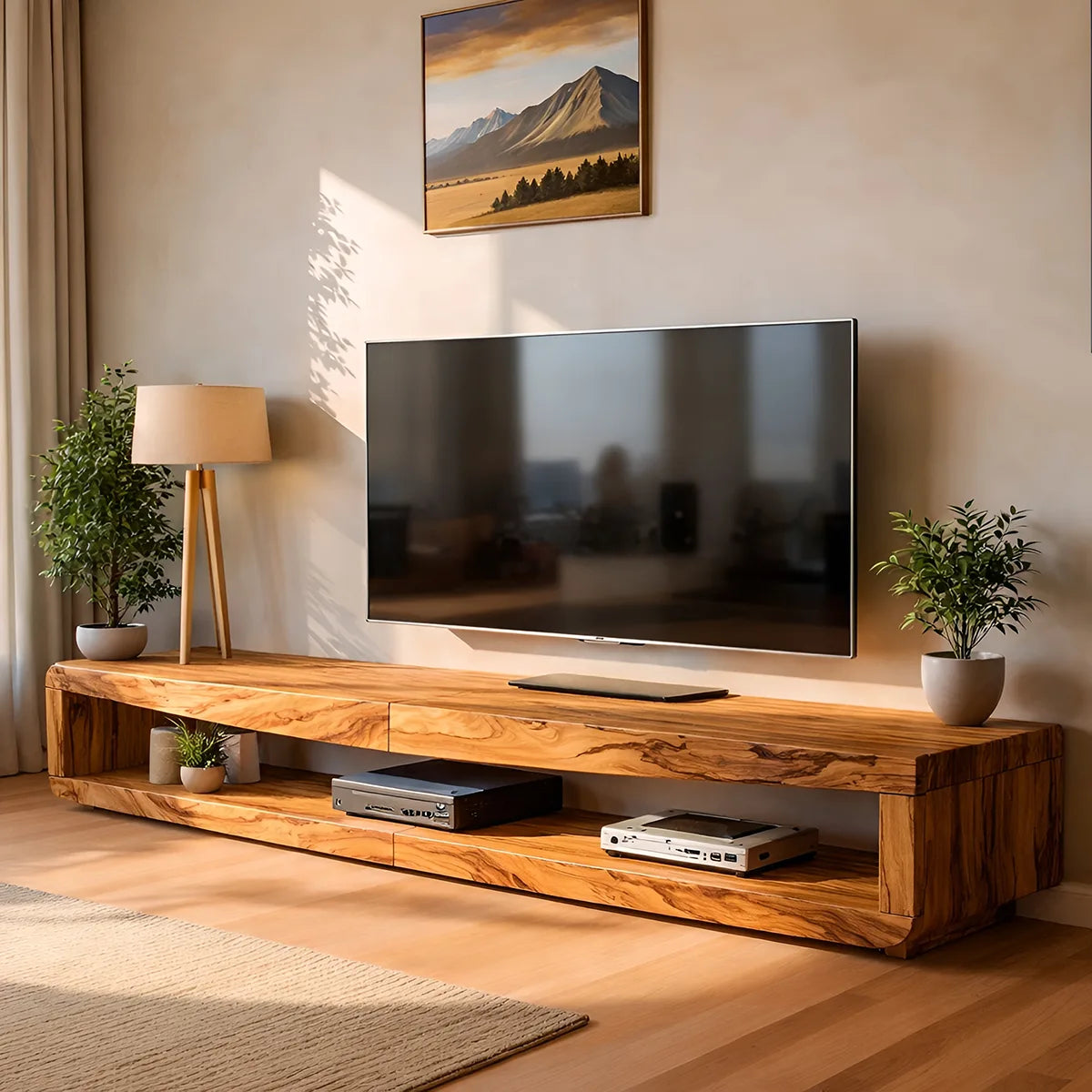 Modern Solid Wood Low Profile Open TV Stand