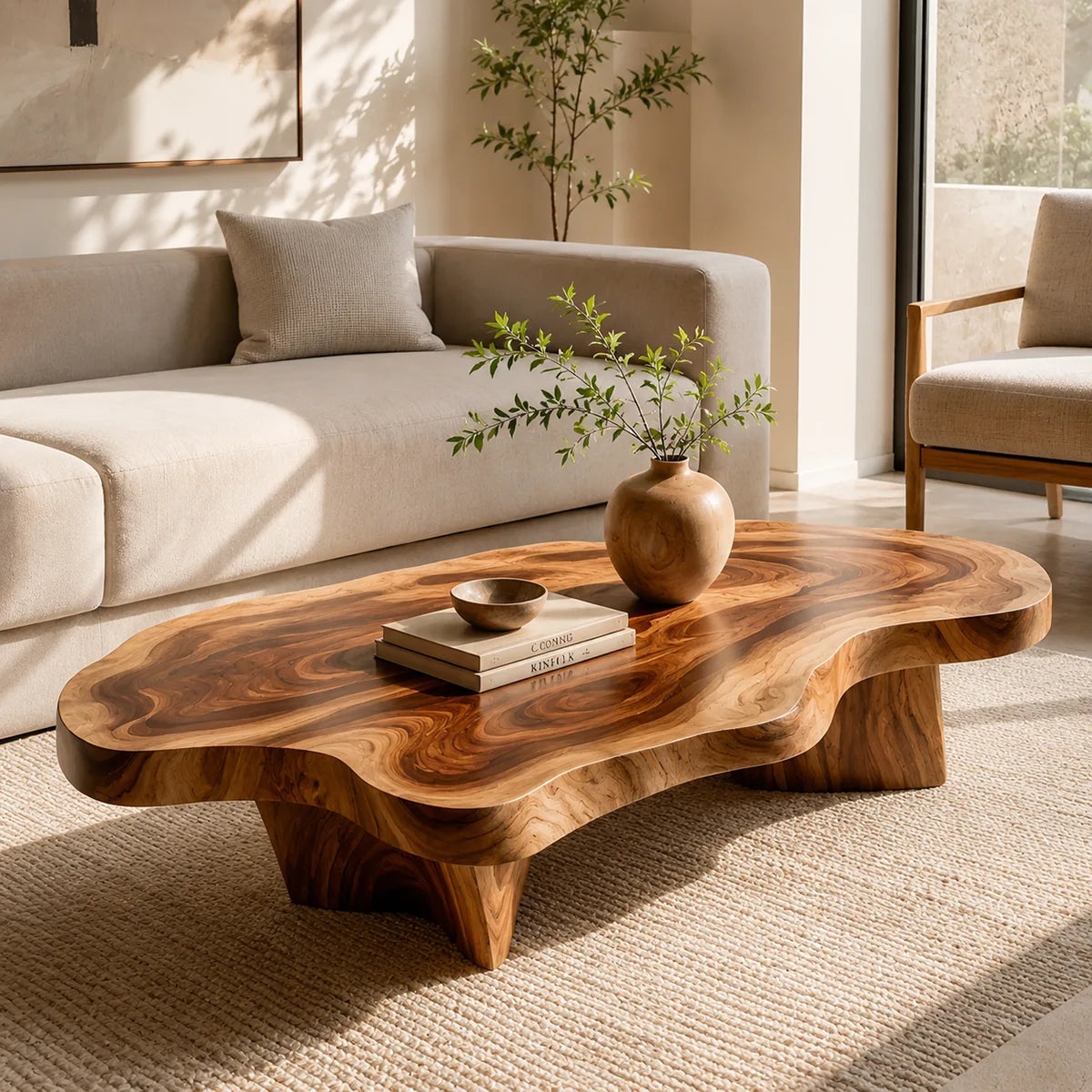 Organic Solid Wood Coffee Table | Freeform Modern Hardwood Coffee Table for Living Room TT006-2987