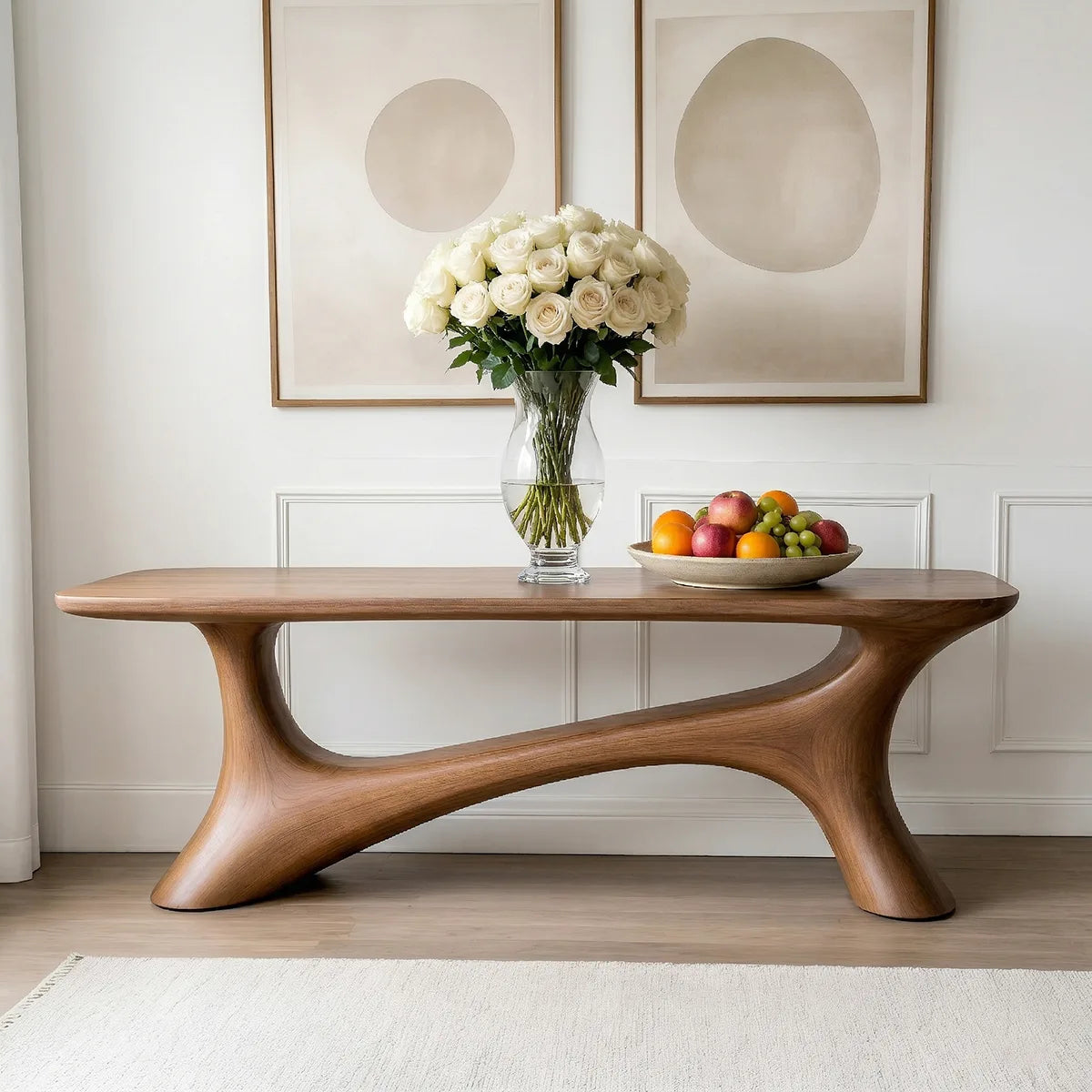 Handcrafted Solid Wood Console Table with Organic Open Arch Base