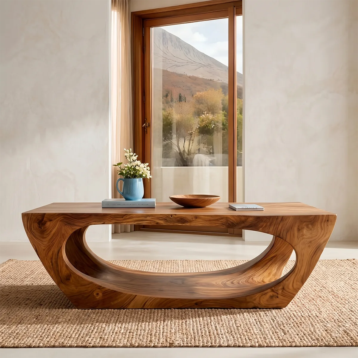 Sculptural Solid Wood Coffee Table – Handcrafted Organic Modern Living Room Table