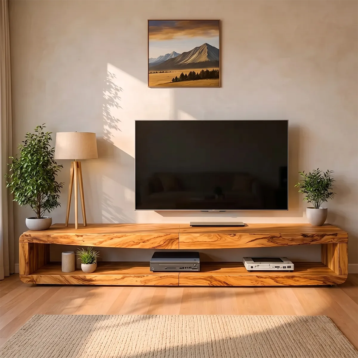Modern Solid Wood Low Profile Open TV Stand