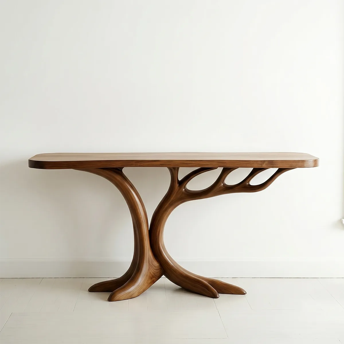 Sculptural Solid Wood Console Table for Entryway & Hallway