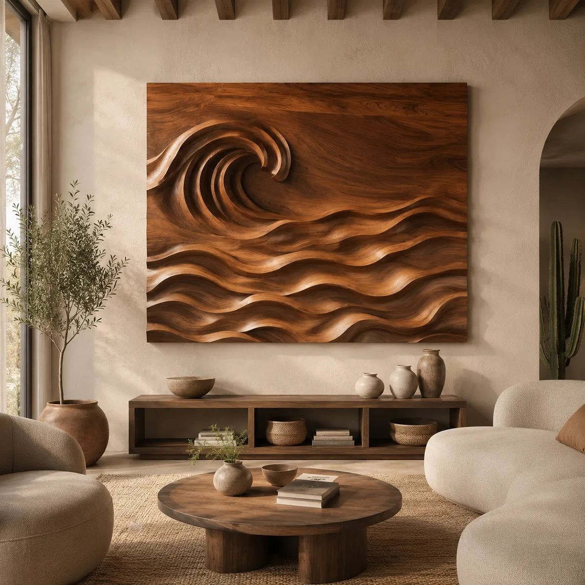 Abstract Wooden Ocean Wave Wall Art | Large Hand Carved Coastal Wood Sculpture TT006-2426
