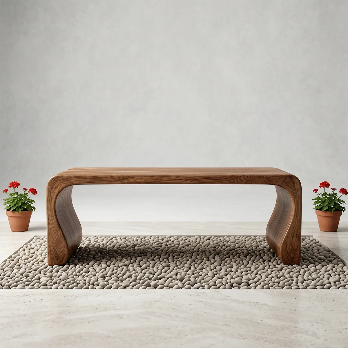 Handcrafted Solid Wood Outdoor Bench Soft Curve Minimalist Garden Bench