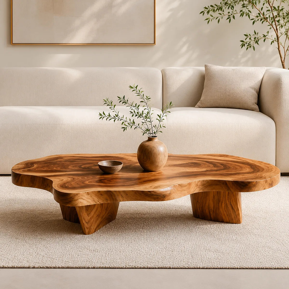 Organic Solid Wood Coffee Table | Freeform Modern Hardwood Coffee Table for Living Room TT006-2987