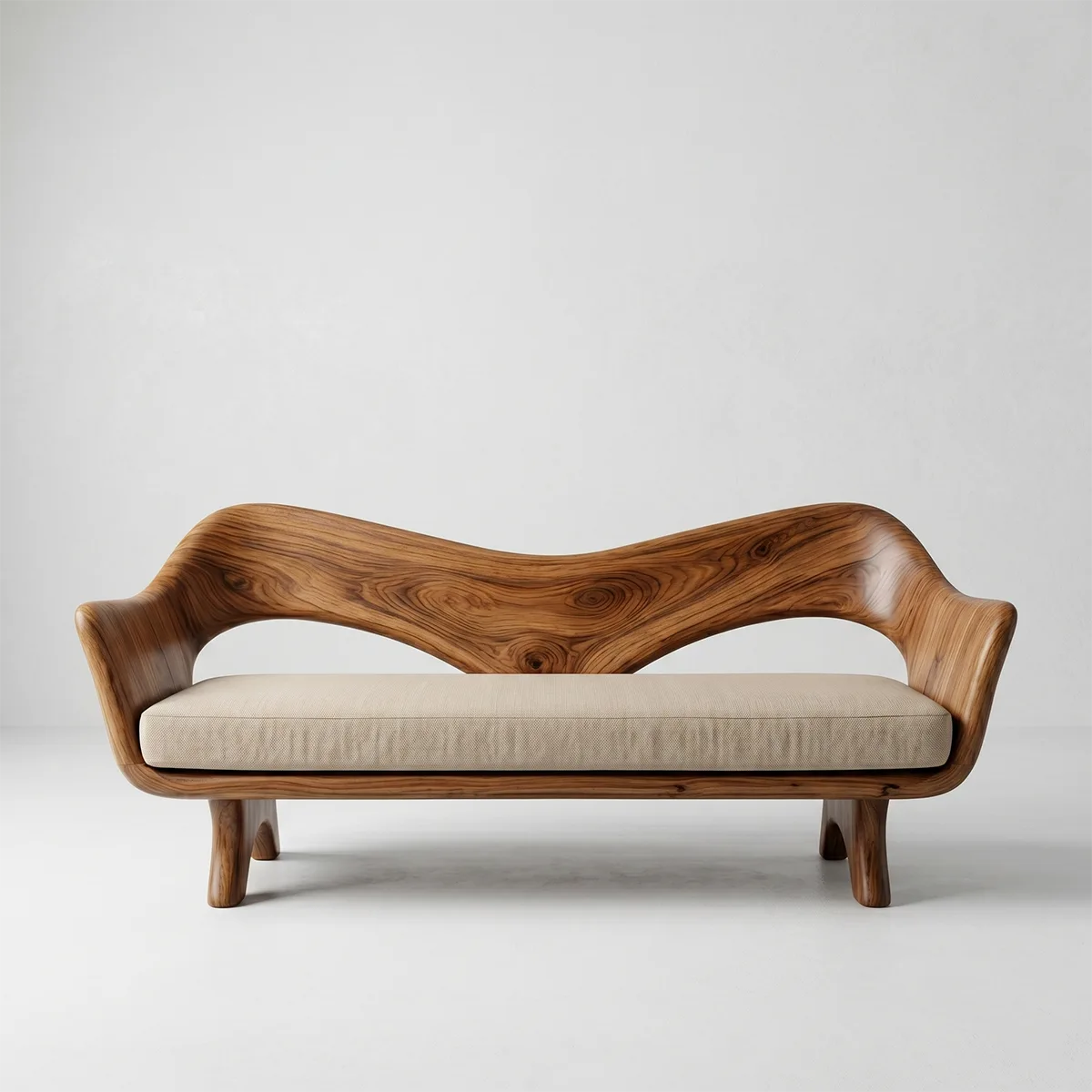 Luxury Sculptural Outdoor Wooden Sofa with Organic Modern Curved Design