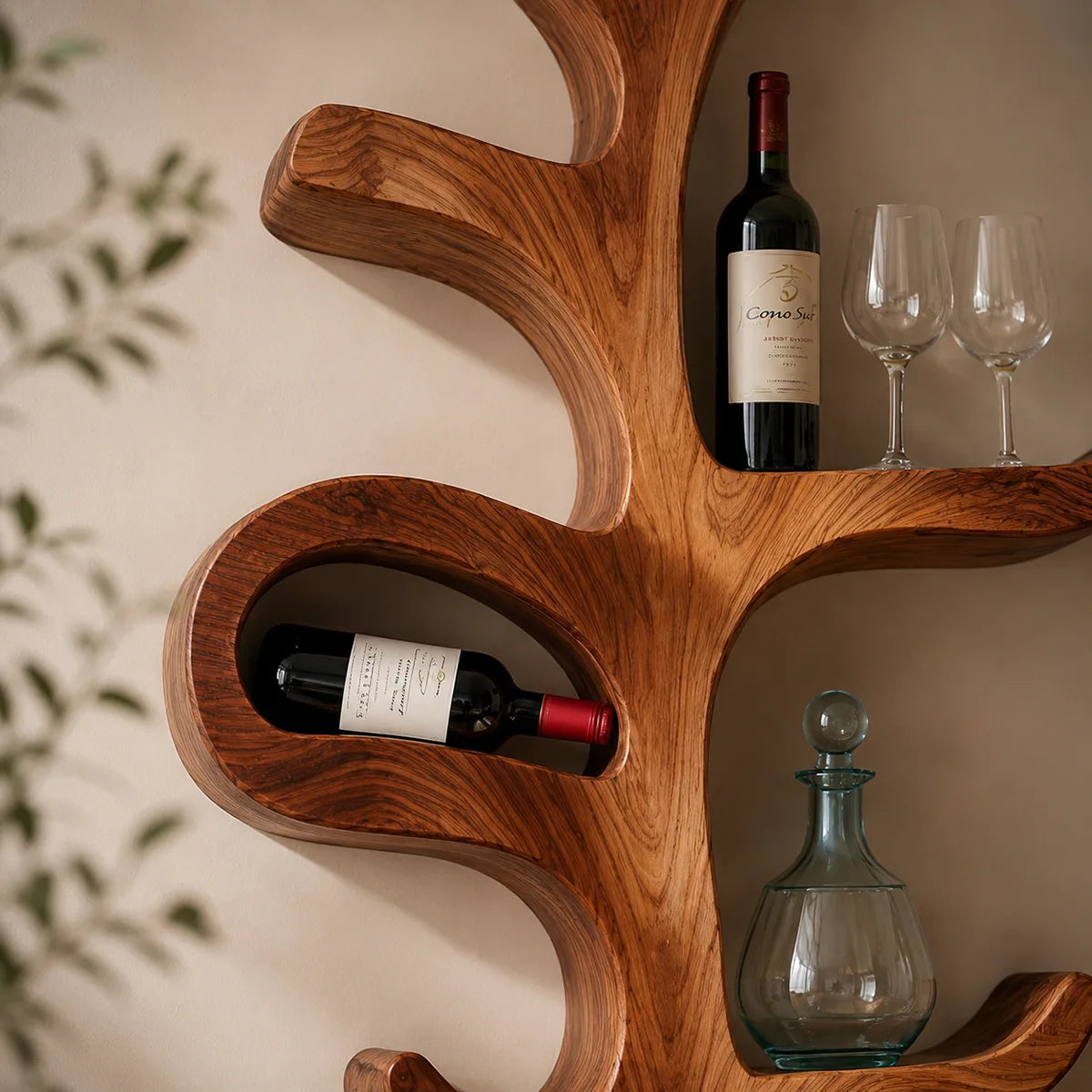 Sculptural Tree Solid Wood Wall Wine Holder for Dining Rooms & Wine Lovers TT006-6823