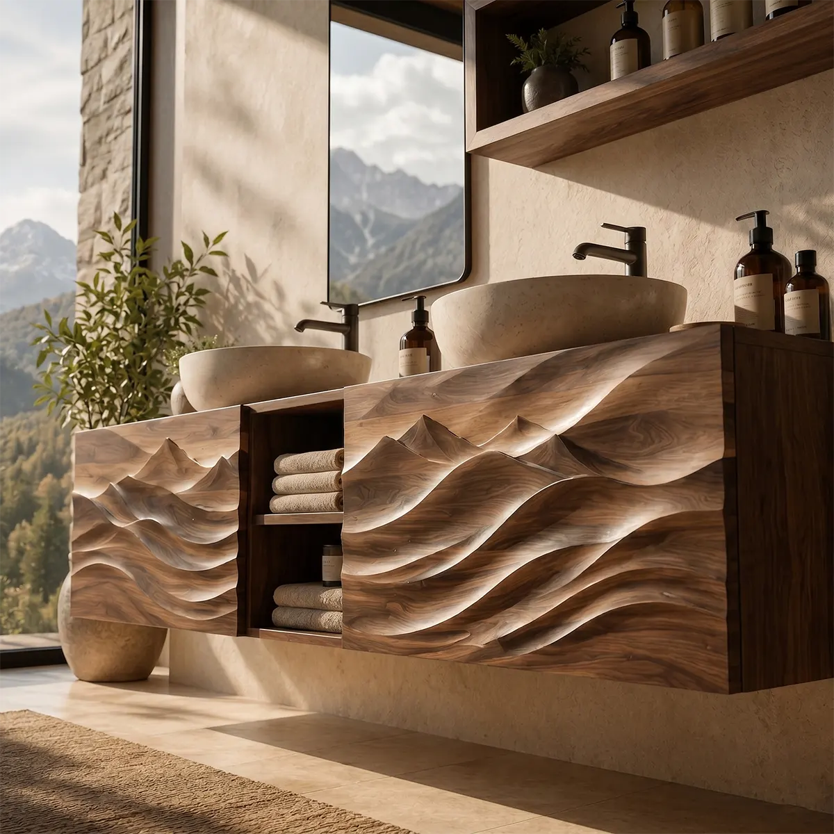 Mountain Relief Floating Double Sink Bathroom Vanity TT006-8135