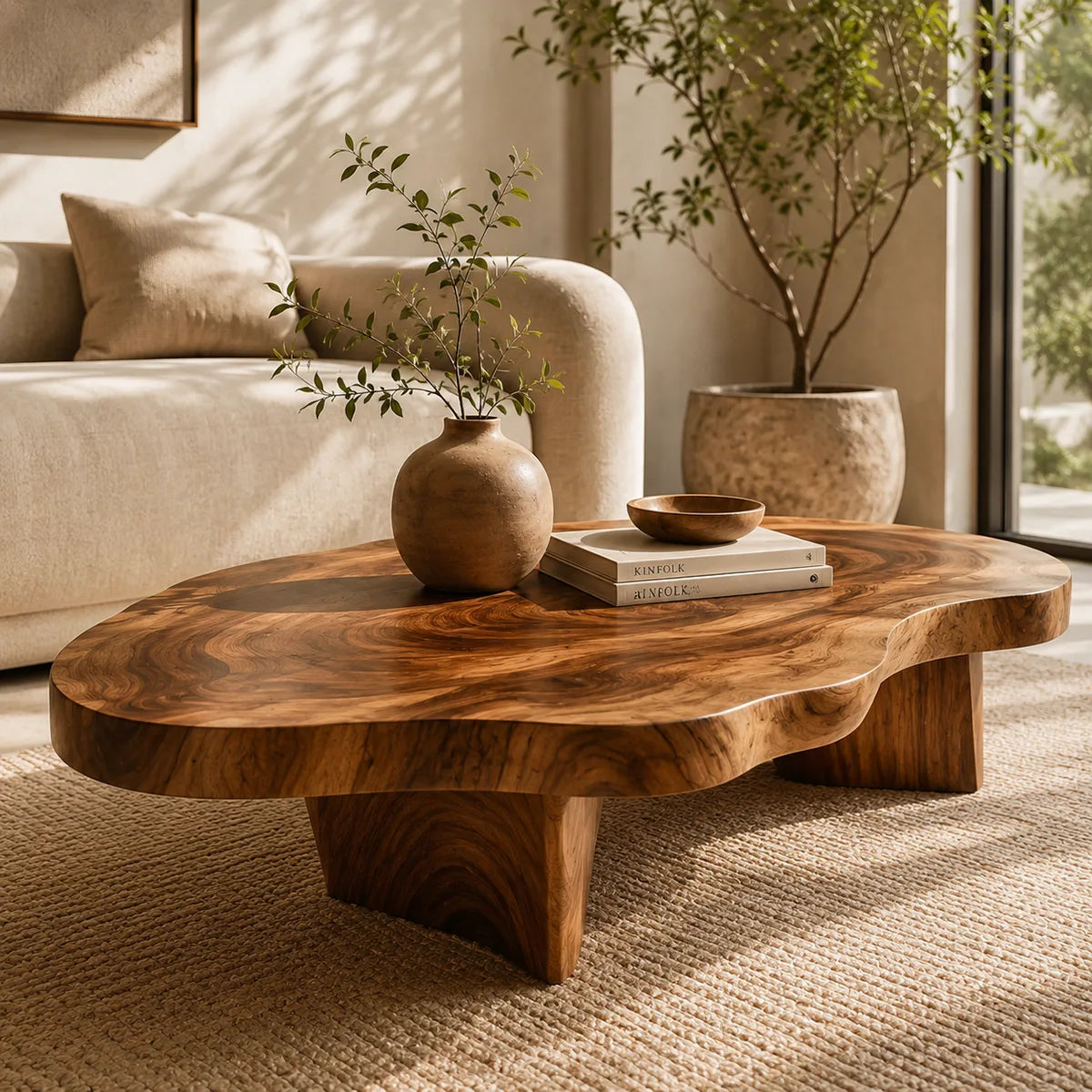Organic Solid Wood Coffee Table | Freeform Modern Hardwood Coffee Table for Living Room TT006-2987