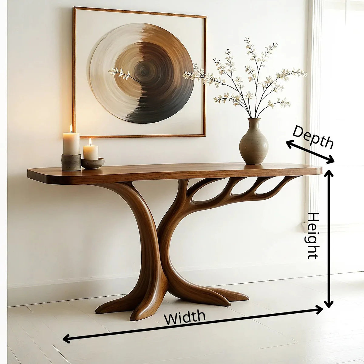 Sculptural Solid Wood Console Table for Entryway & Hallway