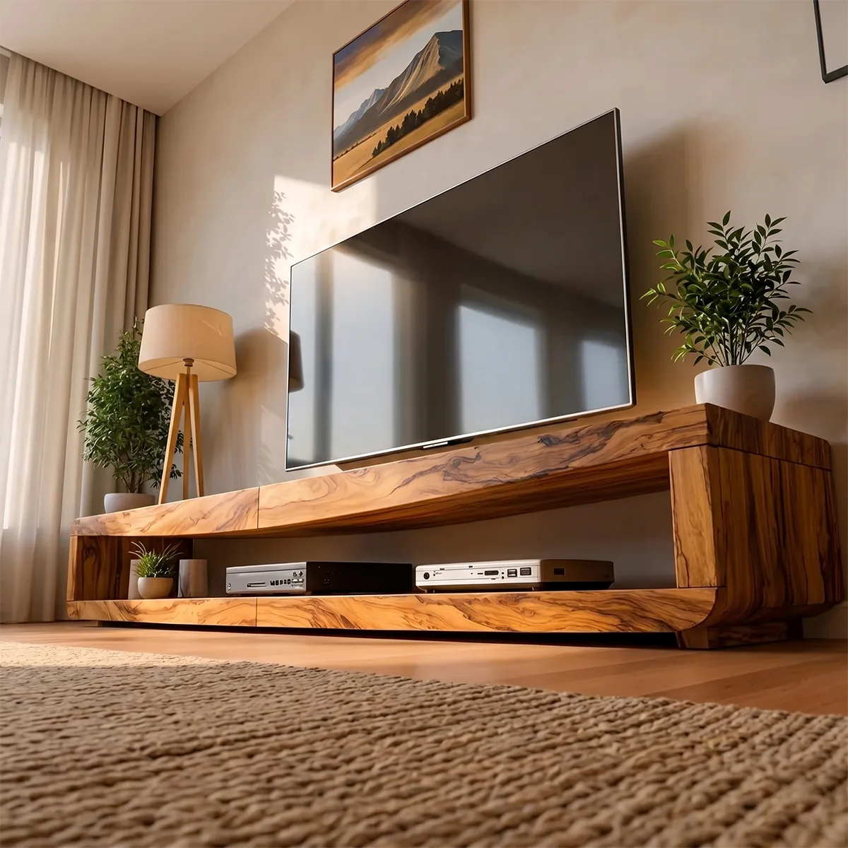 Modern Solid Wood Low Profile Open TV Stand