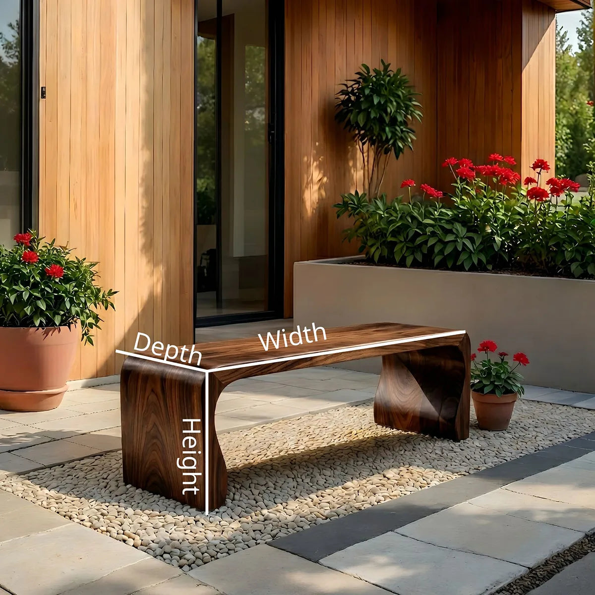 Handcrafted Solid Wood Outdoor Bench Soft Curve Minimalist Garden Bench