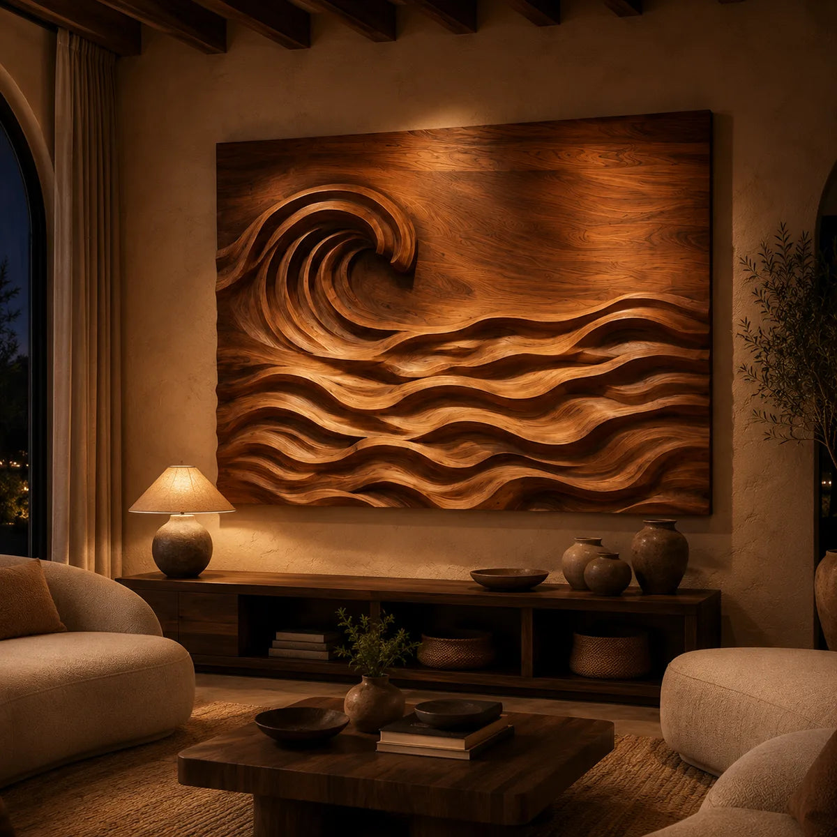 Abstract Wooden Ocean Wave Wall Art | Large Hand Carved Coastal Wood Sculpture TT006-2426