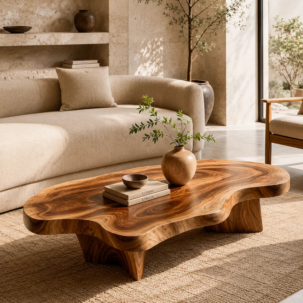 Organic Solid Wood Coffee Table | Freeform Modern Hardwood Coffee Table for Living Room TT006-2987