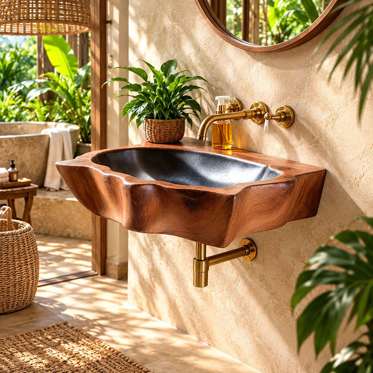 Compact Sculptural Wall Mounted Bathroom Sink | Organic Floating Basin TT006-2TYH2OT