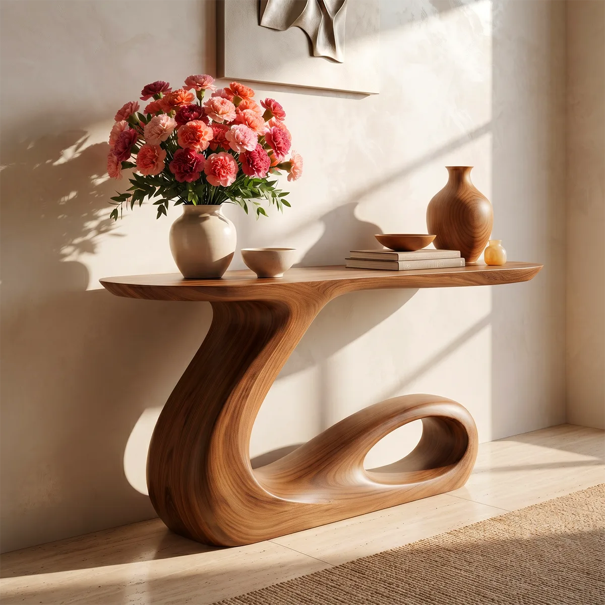 Modern Organic Console Table – Sculptural Wave Entryway Console Table TT006-8800
