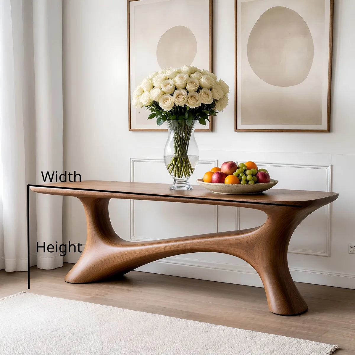 Handcrafted Solid Wood Console Table with Organic Open Arch Base