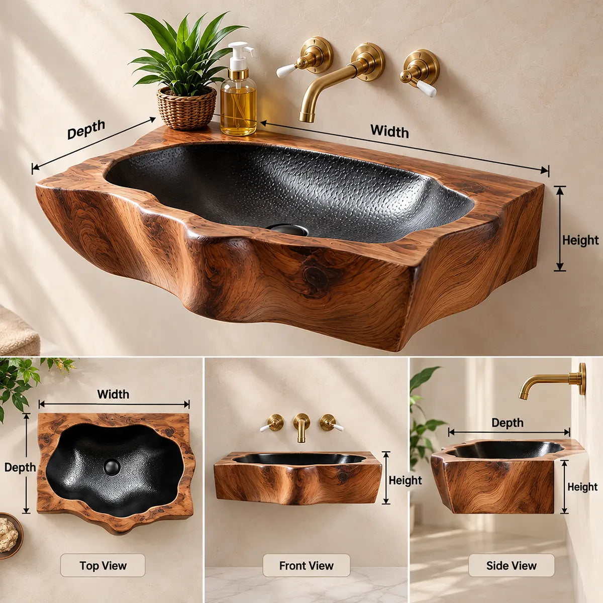 Compact Sculptural Wall Mounted Bathroom Sink | Organic Floating Basin TT006-2TYH2OT