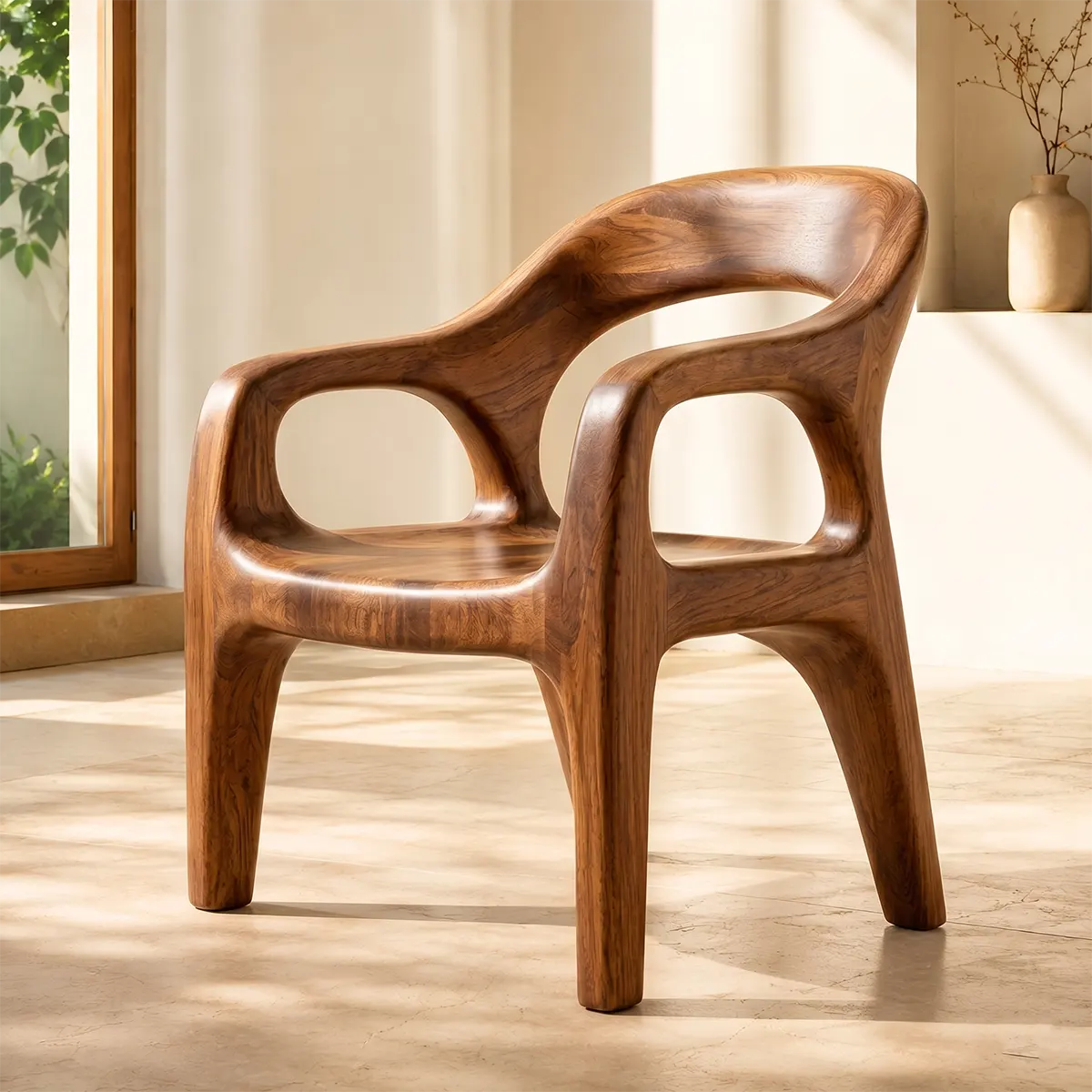 Organic Modern Solid Wood Dining Chair, Sculptural Wooden Arm Chair TT006-6176