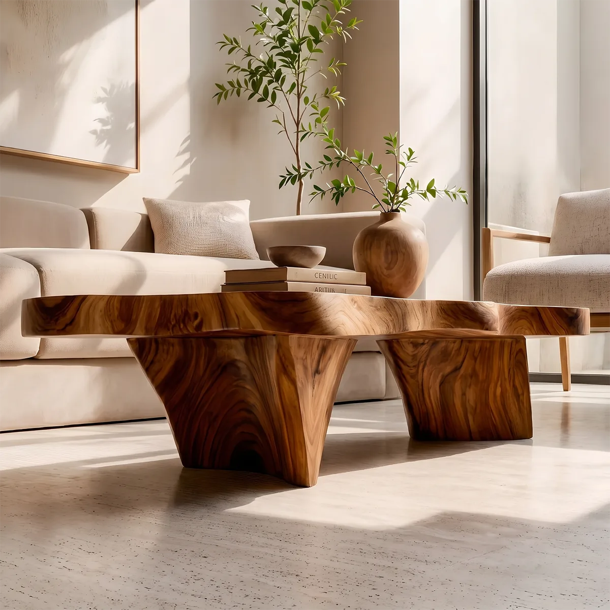 Organic Solid Wood Coffee Table | Freeform Modern Hardwood Coffee Table for Living Room TT006-2987