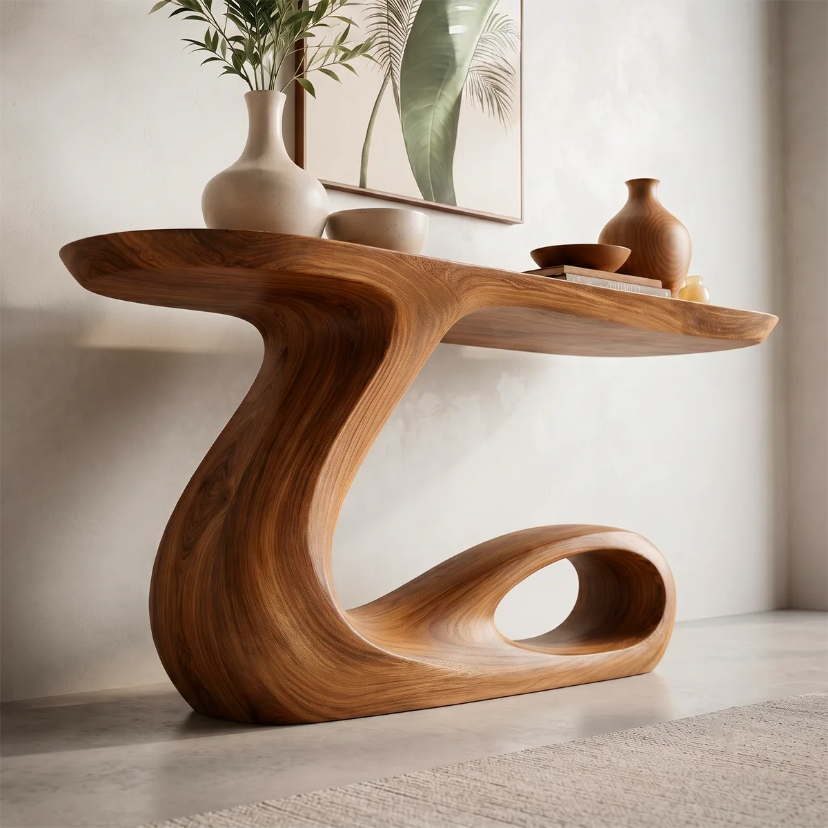 Modern Organic Console Table – Sculptural Wave Entryway Console Table TT006-8800