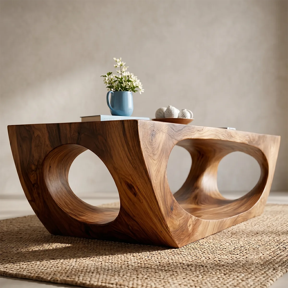 Sculptural Solid Wood Coffee Table – Handcrafted Organic Modern Living Room Table