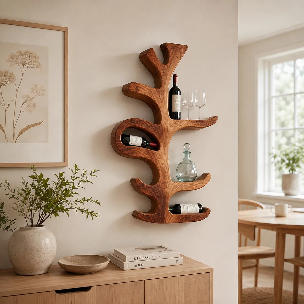 Sculptural Tree Solid Wood Wall Wine Holder for Dining Rooms & Wine Lovers TT006-6823