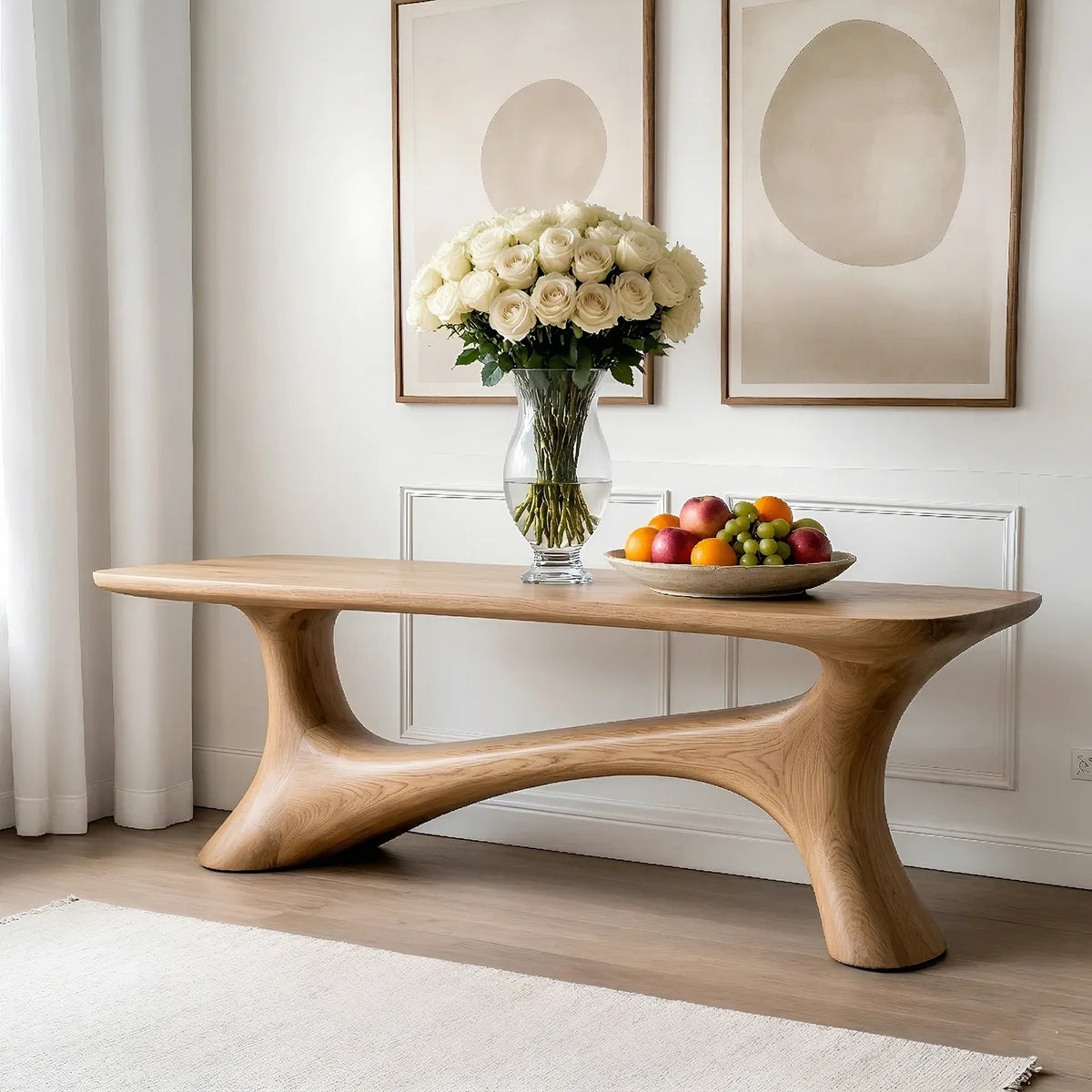 Handcrafted Solid Wood Console Table with Organic Open Arch Base