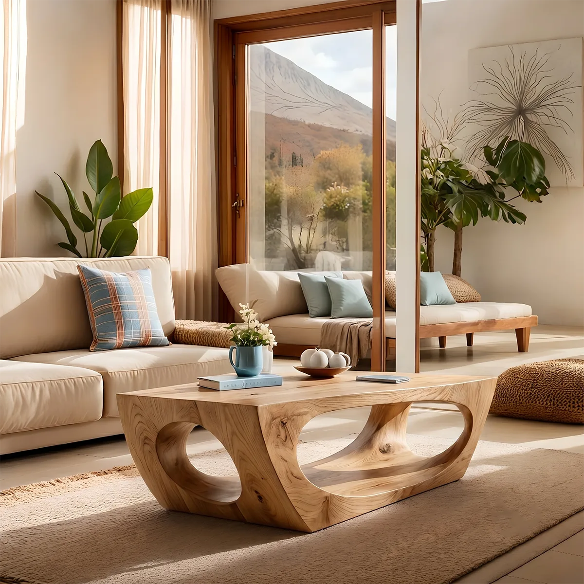 Sculptural Solid Wood Coffee Table – Handcrafted Organic Modern Living Room Table