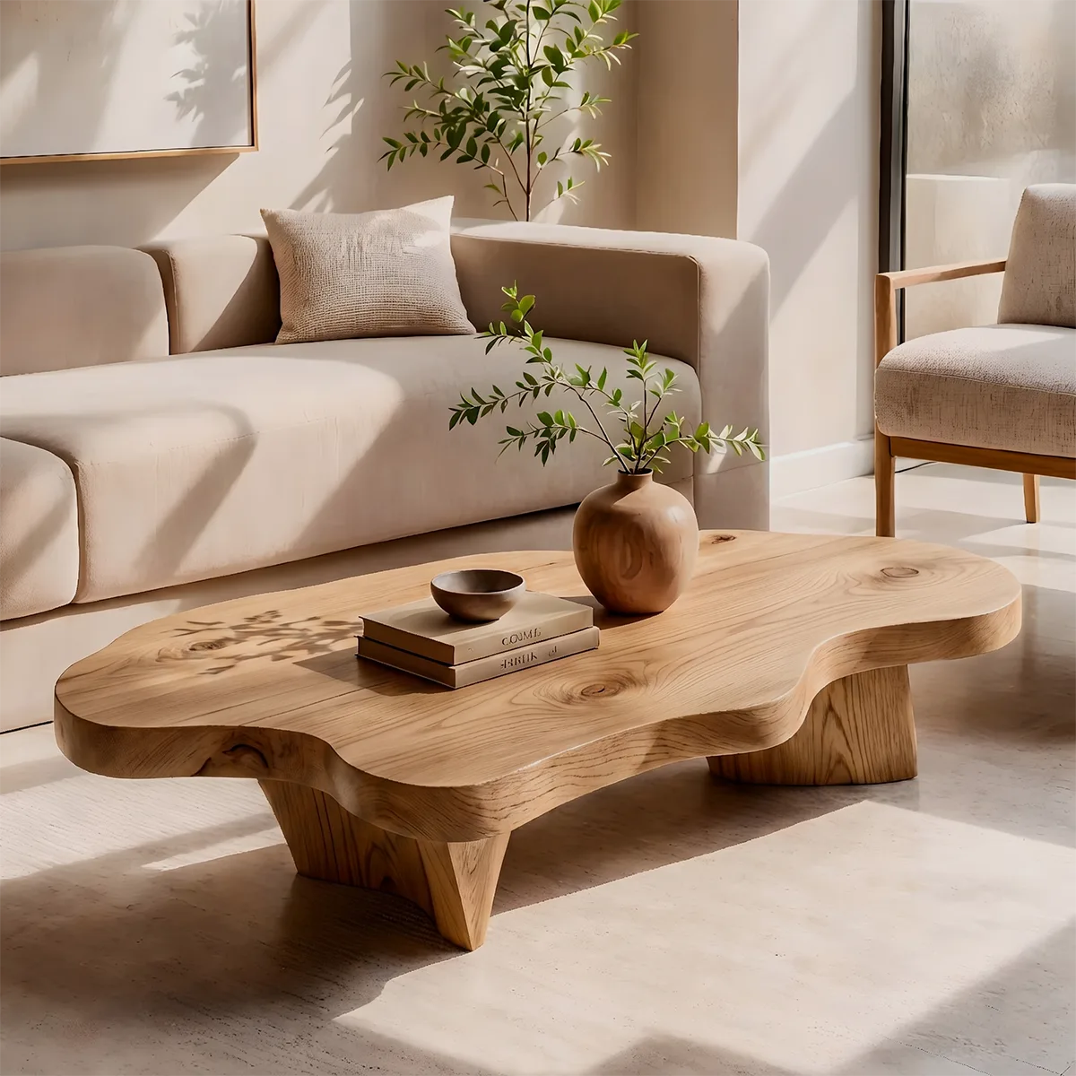 Organic Solid Wood Coffee Table | Freeform Modern Hardwood Coffee Table for Living Room TT006-2987