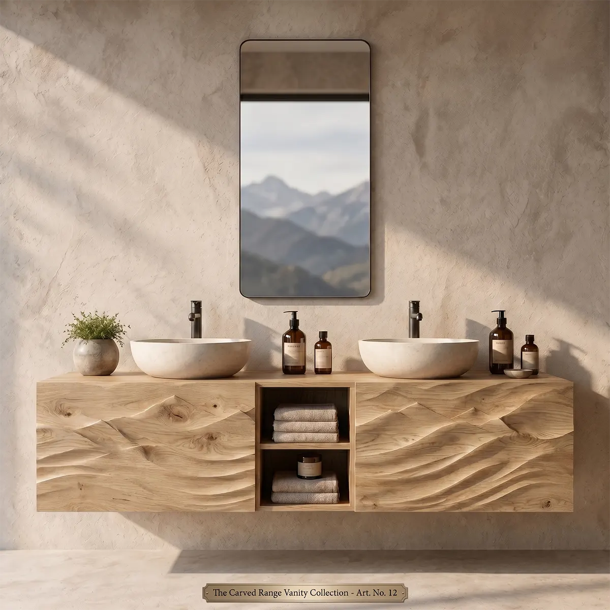 Mountain Relief Floating Double Sink Bathroom Vanity TT006-8135
