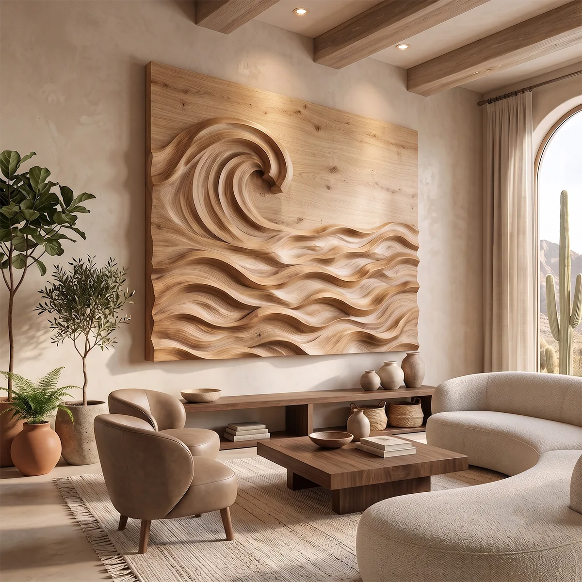 Abstract Wooden Ocean Wave Wall Art | Large Hand Carved Coastal Wood Sculpture TT006-2426