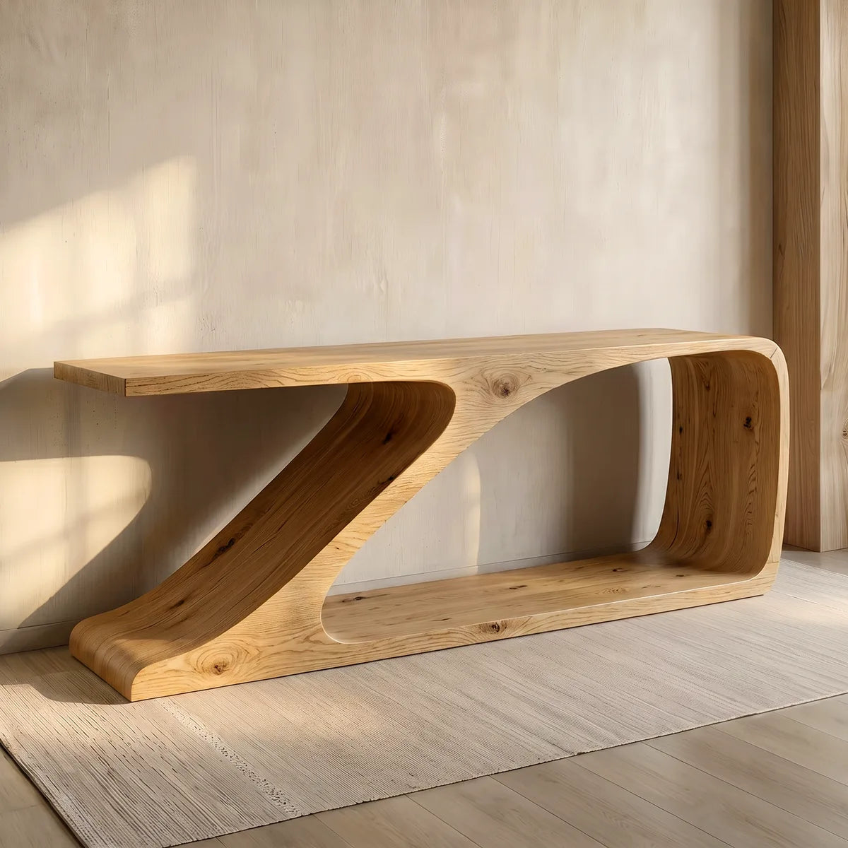 Sculptural Curved Wood Console Table |  Open Shelf Entryway Table HL020-2PQH3QX